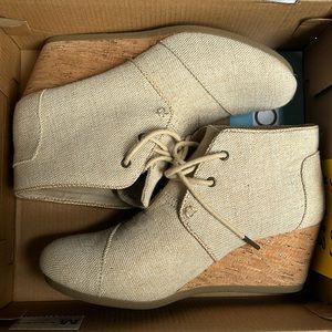 Toms Desert Wedge Natural Linen Metallic